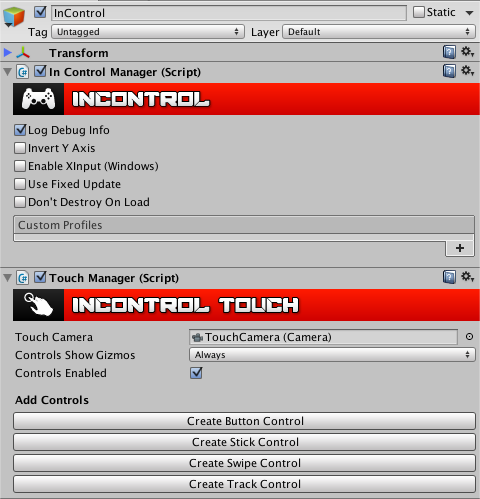 InControlManager and TouchManager inspectors